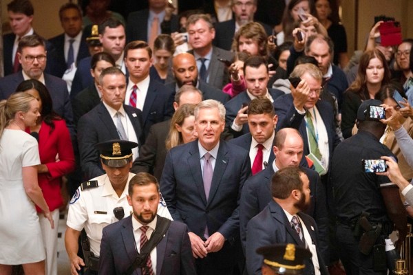 Rep. Kevin McCarthy, R-Calif., leaves the House floor after being ousted as Speaker of the House at the Capitol in Washington, Tuesday, Oct. 3, 2023. (AP Photo/Mark Schiefelbein)