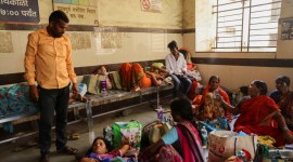 Relatives of patients admitted at the Shankarrao Chavan Government Medical College and Hospital are seen inside the hospital, in Nanded