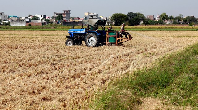 biodecomposer, biodecomposer spray, Delhi biodecomposer exercise, farmers in Delhi, microbial solution, stubble-burning problem, Stubble burning in Delhi, delhi air pollution, Indian Agricultural Research Institute, IARI data, indian express news