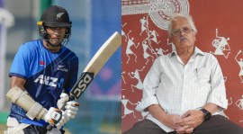 Rachin Ravindra, balakrishna adiga, cricket, world cup match, indian express