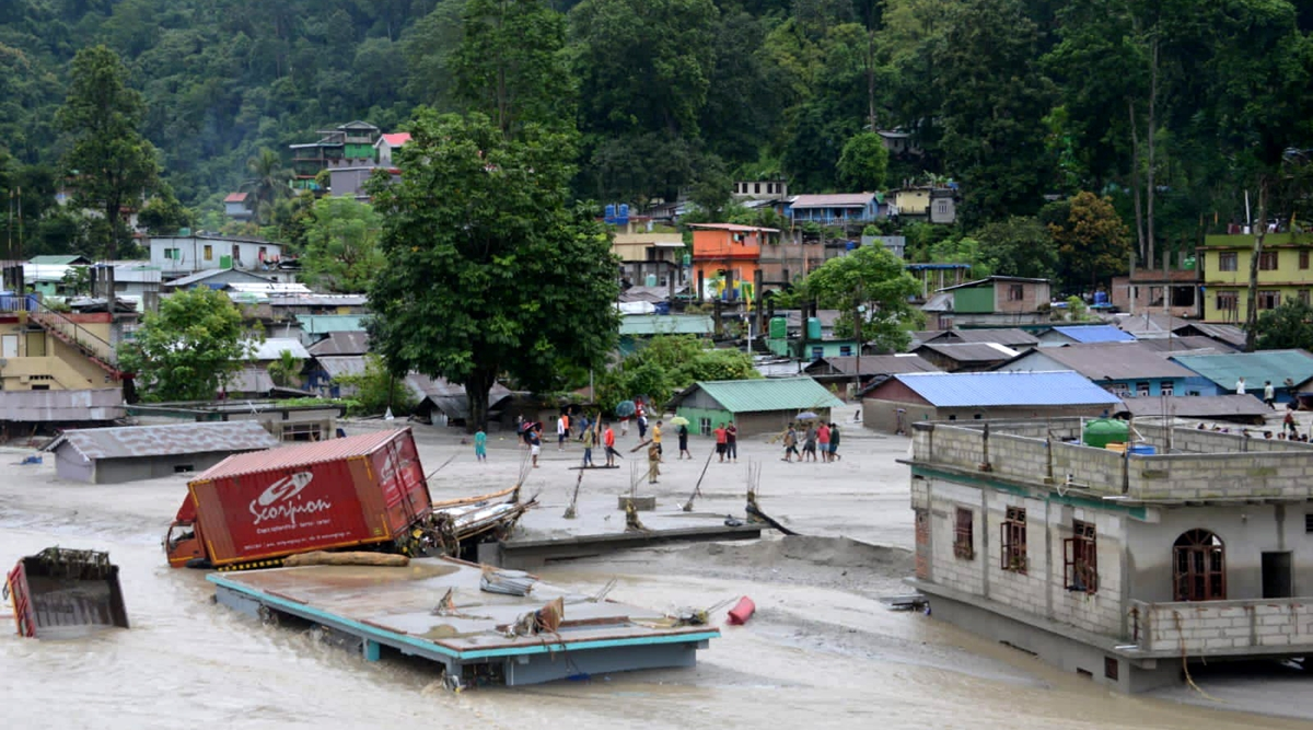 Image depicting the damage done by the flood in Sikkim