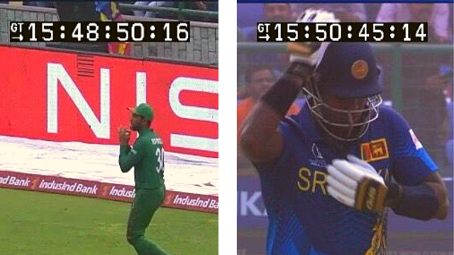 Sri Lanka's Angelo Mathews put out a video with time stamps which showed he had reached the crease within the two-minute time limit before gesturing to the dressing room for change of helmet