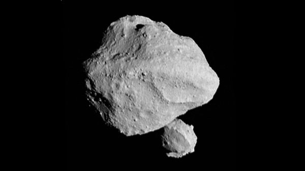 This image shows the Dinkinesh binary asteroid system