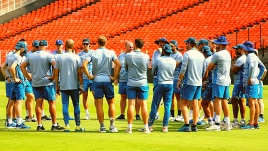 England team during practice session on Friday at Narendra Modi stadium ahead of ICC men's cricket World Cup match between England and Australia in Ahmedabad. Express photo by Nirmal Harindran