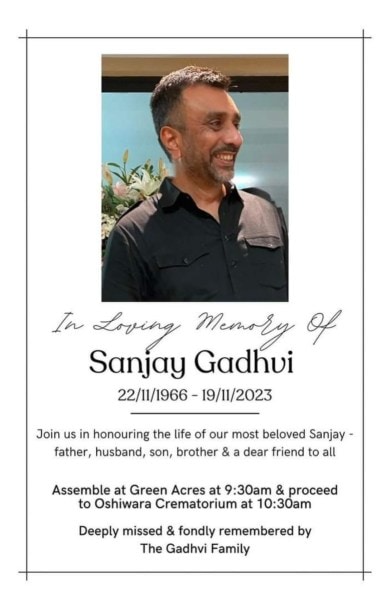 Sanjay Gadhvi was 57 years old.