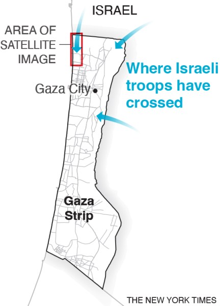 Satellite imagery taken Monday morning shows the substantial scale of one of Israel’s main advances into northern Gaza.