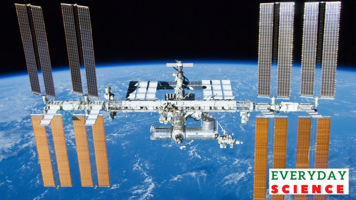 A view of the completed International Space Station, as seen from Shuttle Atlantis in May 2010.