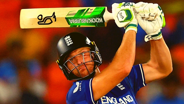 England's Jos Buttler in action before losing his wicket, caught by Australia's Cameron Green off the bowling of Adam Zampa REUTERS