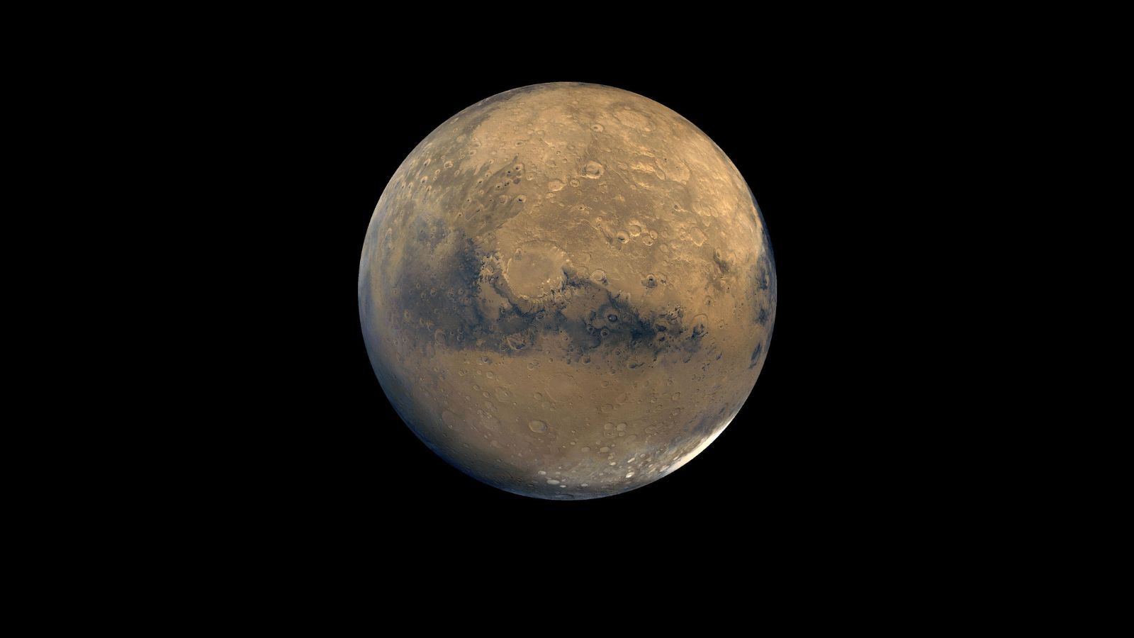 This view of Mars was constructed using 100 images from the Viking Orbiter.