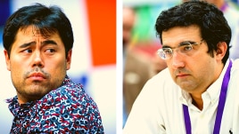 Hikaru Nakamura (left) and Vladimir Kramnik. (PHOTOS: FIDE/Lennart Ootes, David Llada)
