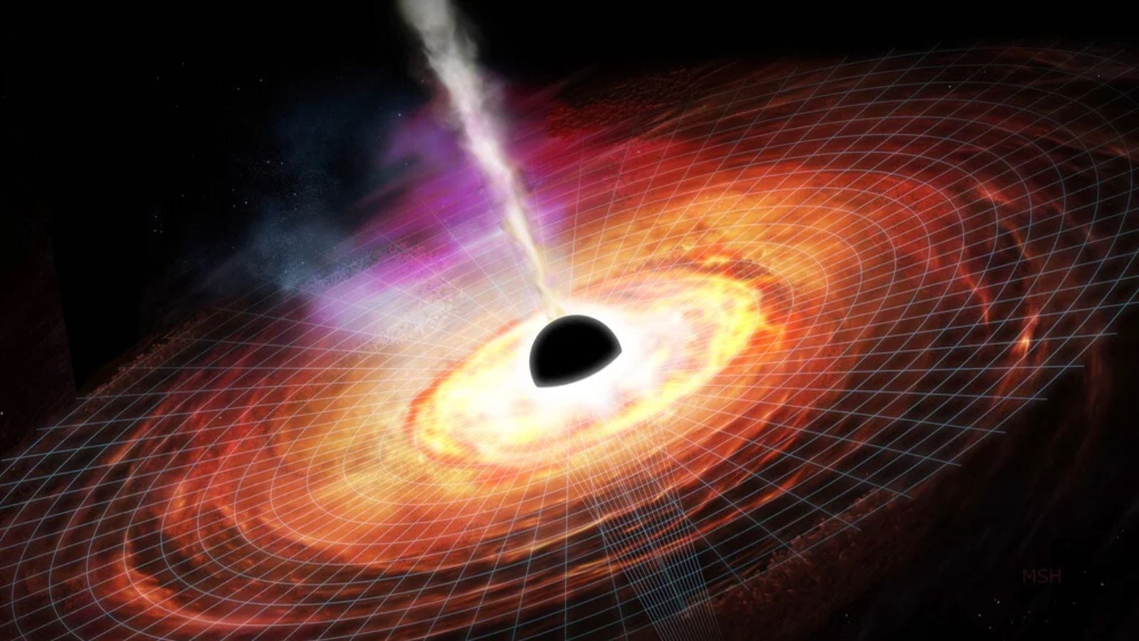Artistic illustration of the oldest black hole ever discovered.