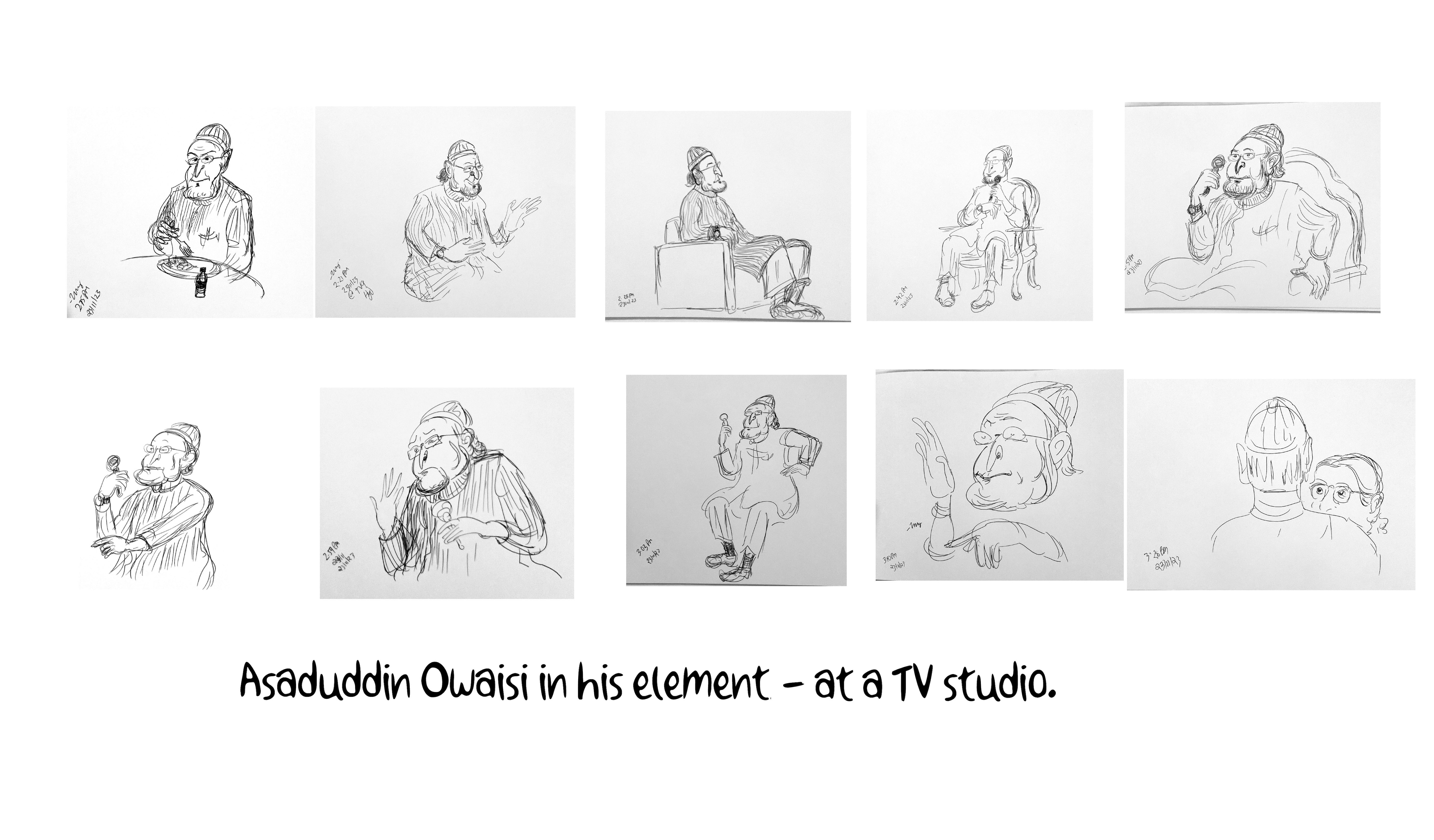 AIMIM president Asaduddin Owaisi. (Sketch by E P Unny)