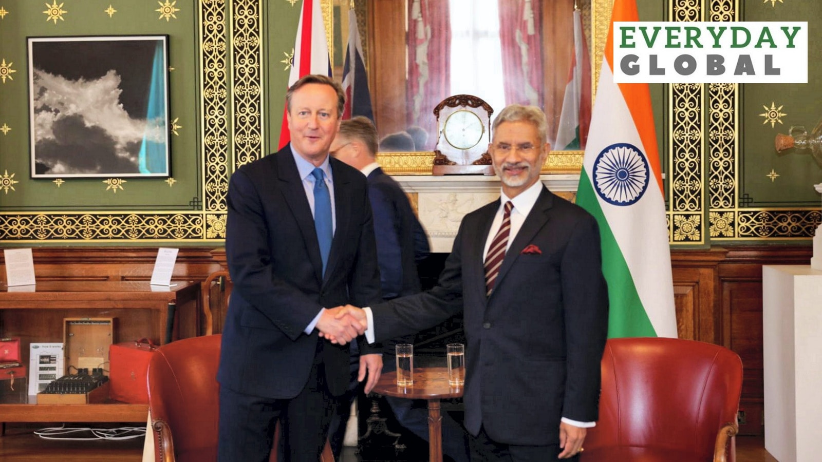 Indian External Affairs Minister S Jaishankar meets UK Foreign Secretary David Cameron on his first day in office.