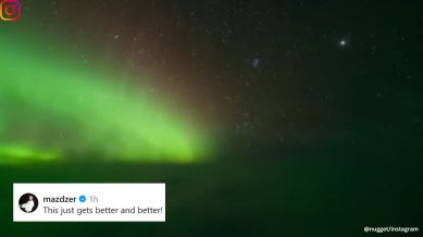 Pilot offers a visual treat of Northern Lights from cockpit.