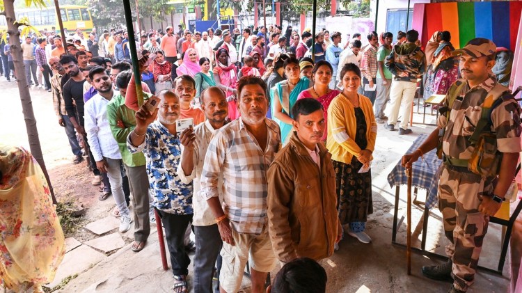 Madhya Pradesh elections 2023 voting Highlights: Voters queue up at a polling booth in Jabalpur, Madhya Pradesh on Friday.