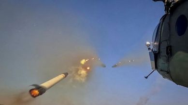 Ukraine military helicopter fires Russian missile