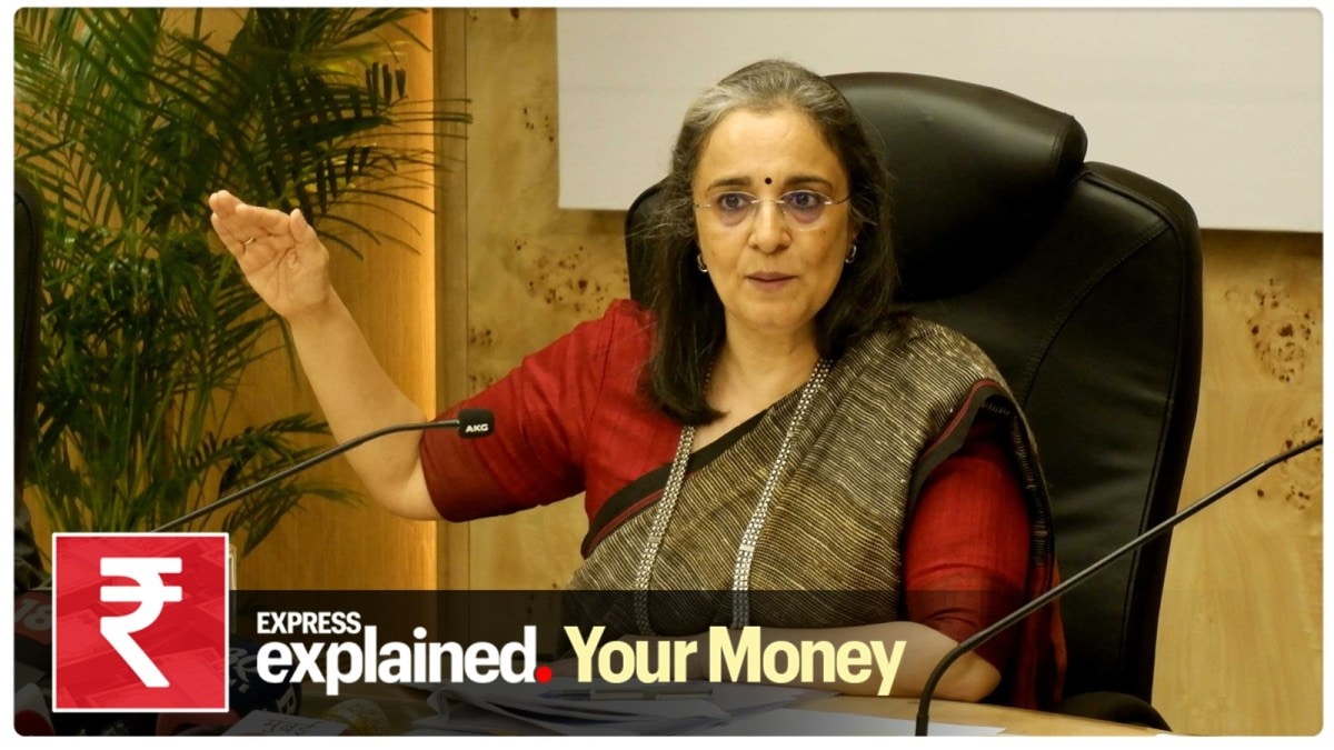 Madhabi Puri Buch, the chairperson of the securities regulatory body Securities and Exchange Board of India (SEBI), is addressing a press conference at SEBI Bhavan 2 at BKC in Mumbai.