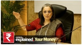 Madhabi Puri Buch, the chairperson of the securities regulatory body Securities and Exchange Board of India (SEBI), is addressing a press conference at SEBI Bhavan 2 at BKC in Mumbai.