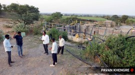 The two farmers who had fallen into a nearly 300-feet-deep tunnel of the Nira Bhima Stabilisation Project in the Indapur tehsil of Pune on Wednesday evening were found dead. (Express Photo by Pavan Khengre)