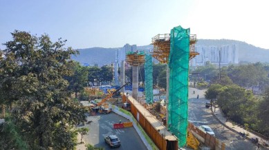 Those commuting between Hinjewadi and Pune city through heavy traffic will have to wait for one-and-a-half years for hassle-free travel as Pune Metro Line 3. (Express Photo)
