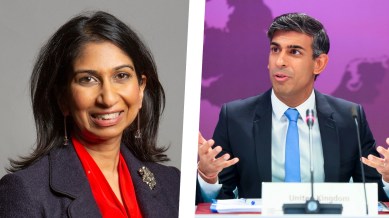 This combination photo shows British Home Secretary Suella Braverman and Prime Minister Rishi Sunak . (Photos via their Facebook pages)
