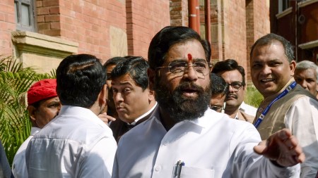 CM Eknath Shinde arrives for the state Legislative Assembly winter session