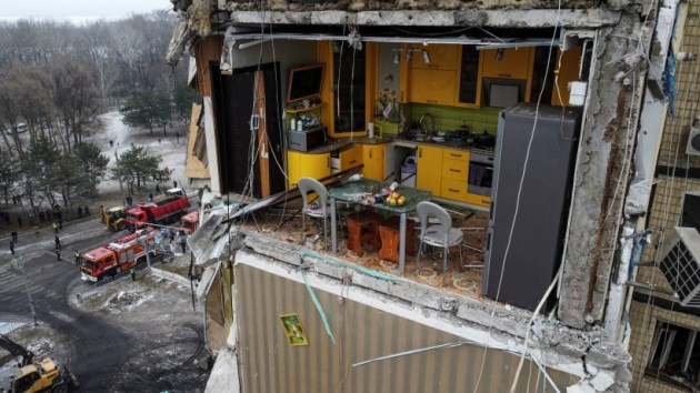 A view shows a kitchen inside an apartment block heavily damaged by a Russian missile strike in Dnipro, Ukraine January 15, 2023 (Rueters)