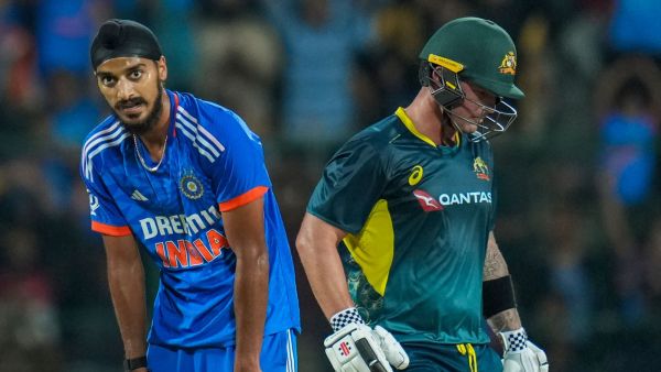  Indian bowler Arshdeep Singh celebrates the wicket of Australian batter Ben McDermott during the 5th T20I cricket match between India and Australia, at M. Chinnaswamy Stadium, in Bengaluru. (PTI)