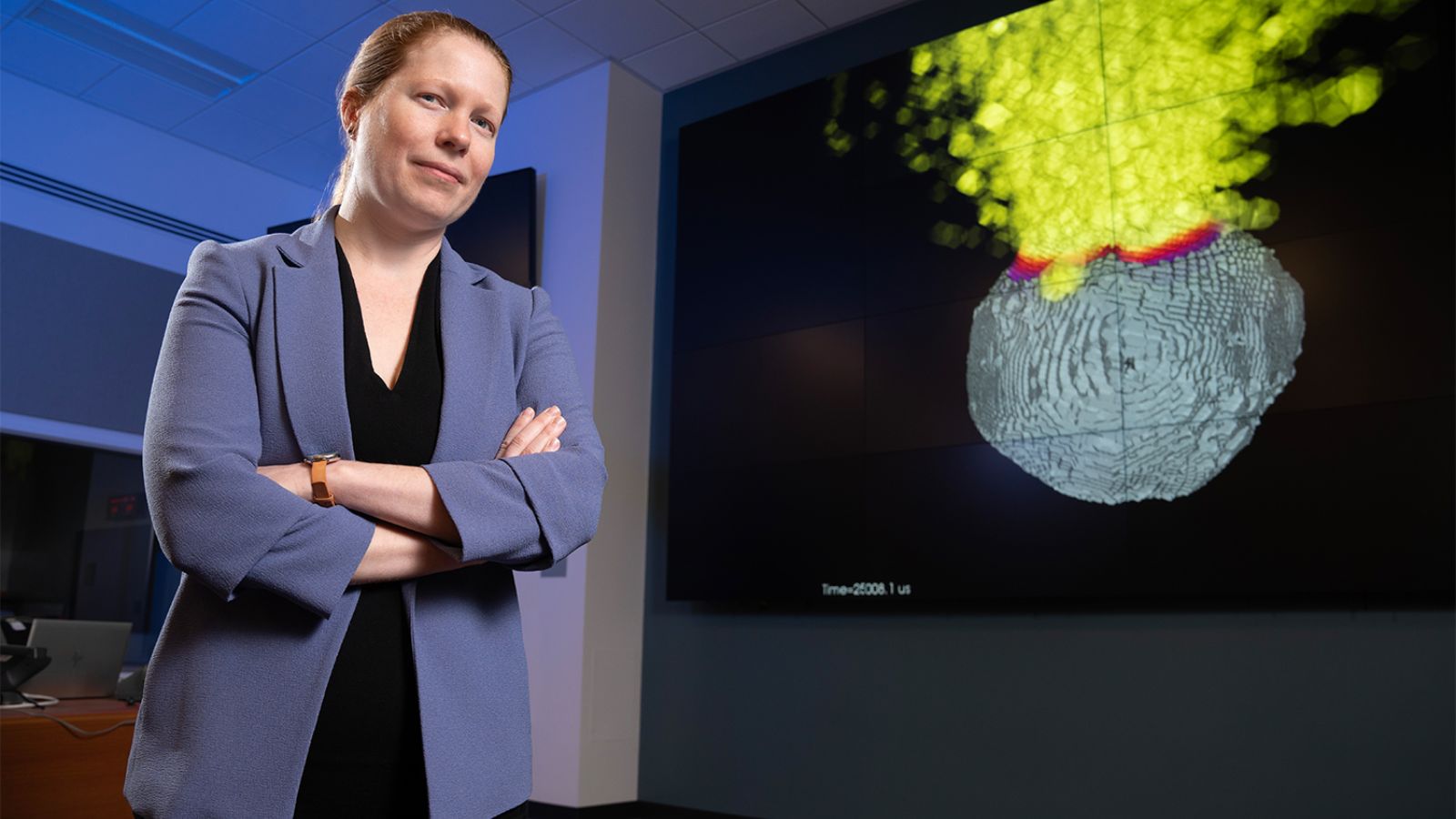 Lawrence Livermore National Laboratory Physicist Mary Burkey developed a novel approach to simulating the energy deposition from a nuclear device on an asteroid’s surface.