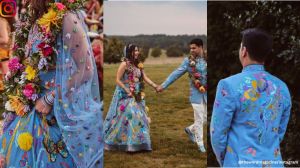 Bride and groom in denim.