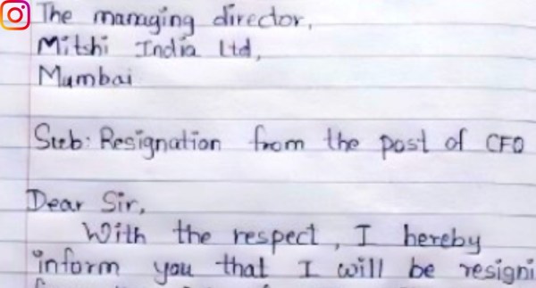 CFO resigns with hand-written letter.