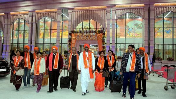 People arrive at the Shree Ram International Airport from Delhi, in Ayodhya, Saturday, Dec. 30, 2023. (PTI Photo)