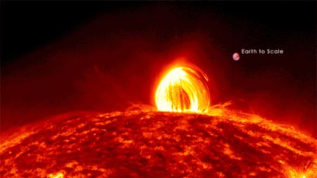 A video of a coronal loop solar flare on the sun