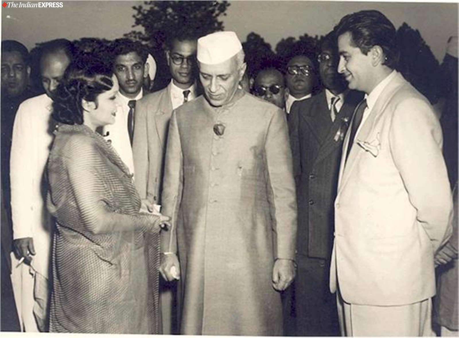 Devi Rani with Jawaharlal Nehru and Raj Kapoor, who started his career as a clapper boy at Bombay Talkies. Express archive photo.