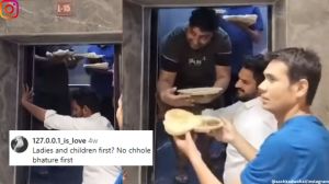 Family trapped in lift with plates of Chole Bhature.