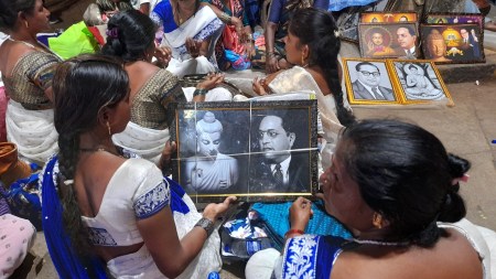A sea of blue and white sweeps across Dadar