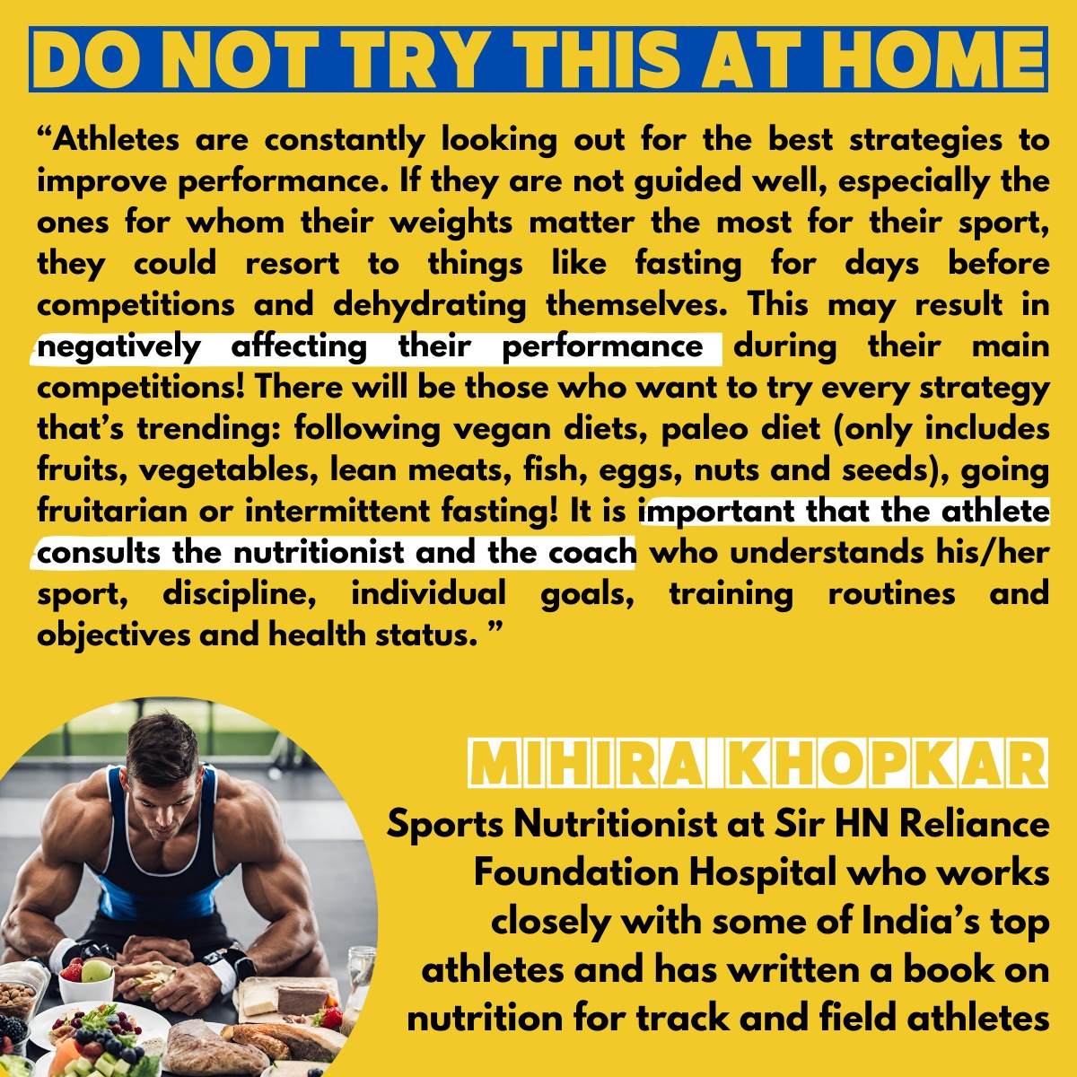 Mihira Khopkar, Sports Nutritionist, Sir HN Reliance Foundation Hospital, on why athletes should refrain from resorting to crash diets