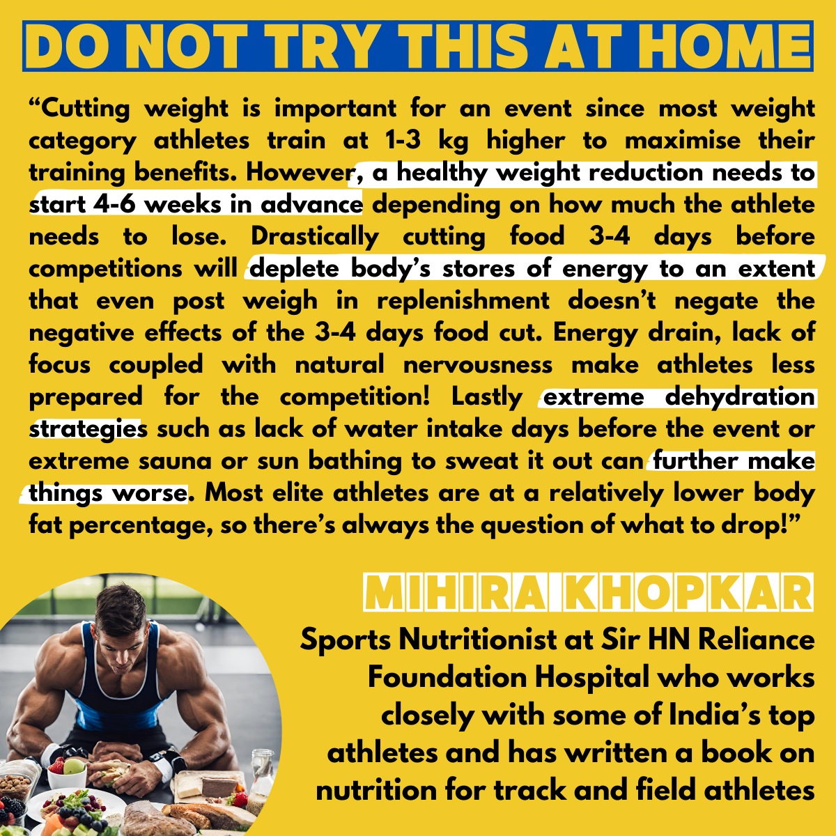 Mihira Khopkar, Sports Nutritionist, Sir HN Reliance Foundation Hospital, on why athletes should refrain from resorting to crash diets