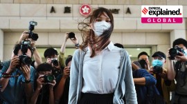 Hong Kong activist Agnes Chow arrives at a court in Hong Kong, Monday, Nov. 23, 2020.