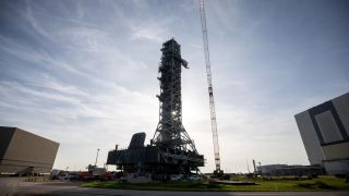 rolls out from its park site location to Launch Pad 39B at NASA’s Kennedy Space Center in Florida in August 2023 for testing ahead of the agency’s Artemis II mission.