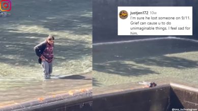 Man leaps into 9/11 memorial.