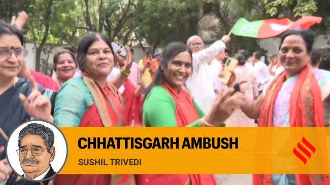BJP workers celebrate in Raipur. (PTI)