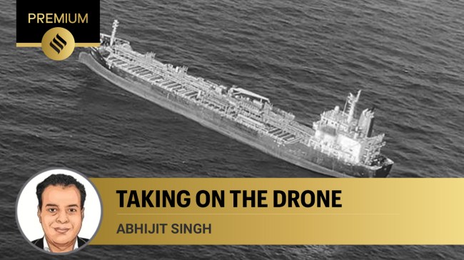 Visual of the merchant ship MV Chem Pluto taken by the Indian Coast Guard’s Dornier maritime surveillance aircraft in the Arabian Sea after it was hit by a suspected drone. (X/ANI)