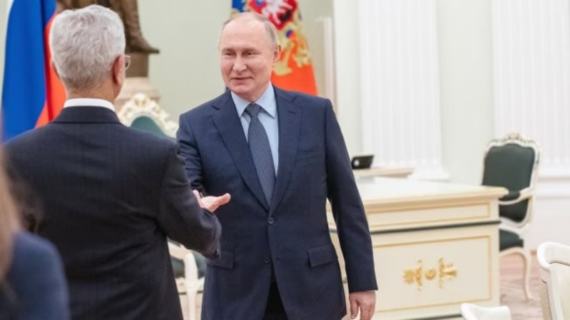 External Affairs Minister S Jaishankar, Russia’s President Vladimir Putin at the Kremlin Wednesday. (Image source: X/ @DrSJaishankar)