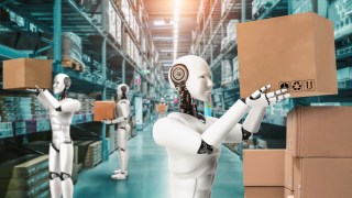 Humanoid robots working in a warehouse
