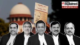 From left to right, members of the five-judge bench: Justice Khanna, Justice Kaul, CJI Chandrachud, Justice Gavai and Justice Surya Kant.
