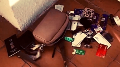 Screengrab from a video posted on social media by woman international master Mounika Akshaya showing her handbag and her passport dumped in the balcony of her apartment in Sitges in Spain.