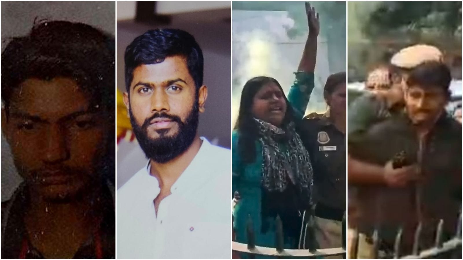 (From left) Sagar Sharma, Manoranjan D, Neelam Azad and Amol Shinde — the four people arrested over their involvement in the Parliament security breach.