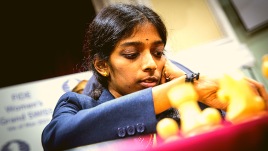 Vaishali at the FIDE Grand Swiss 2023 event. (PHOTO: FIDE/ Anna Shtourman)