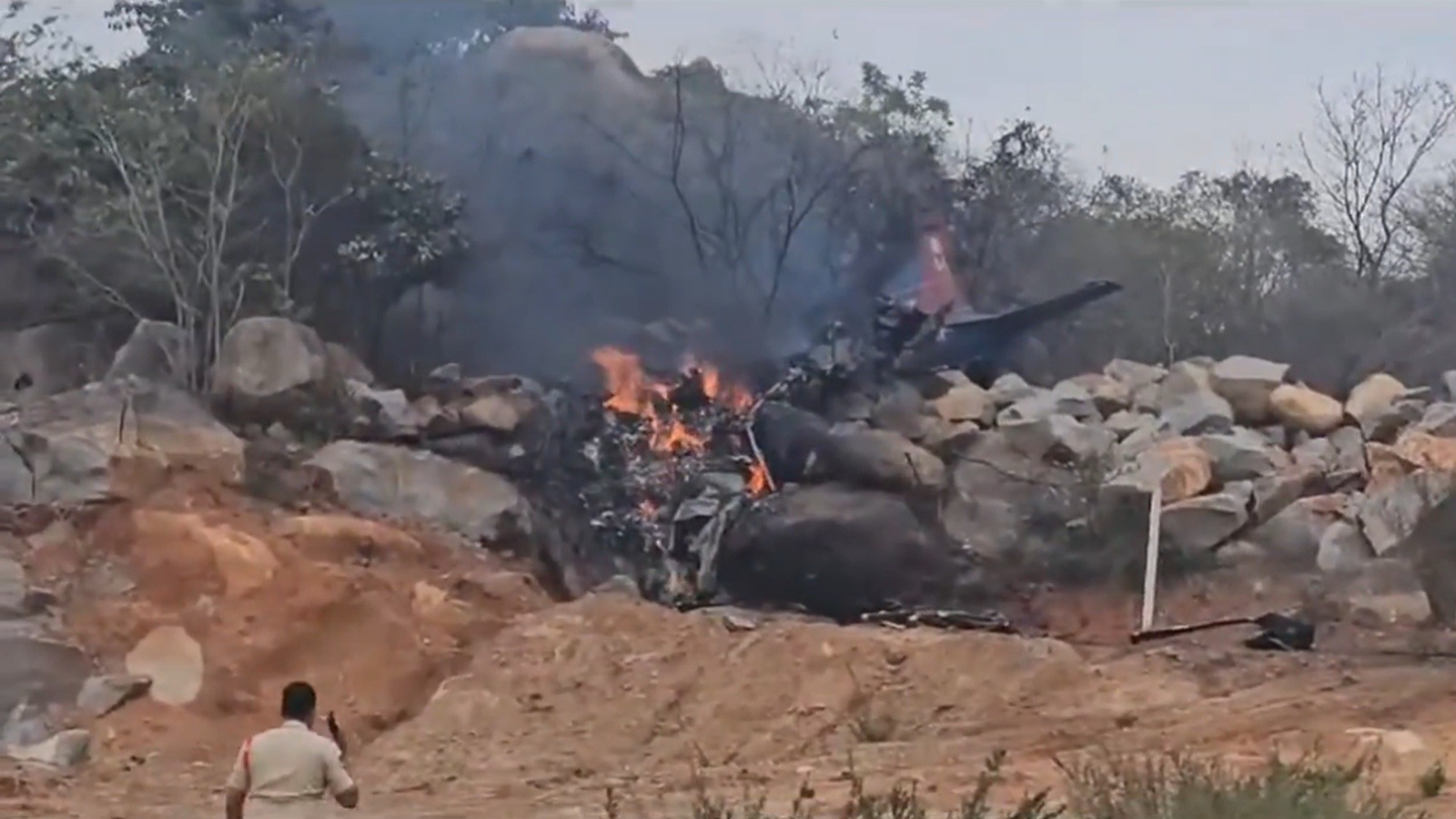 The aircraft had taken off from Dundigal Air Force station in the morning and was found completely charred in the Ravelli area near Tupran. (ANI Photo)